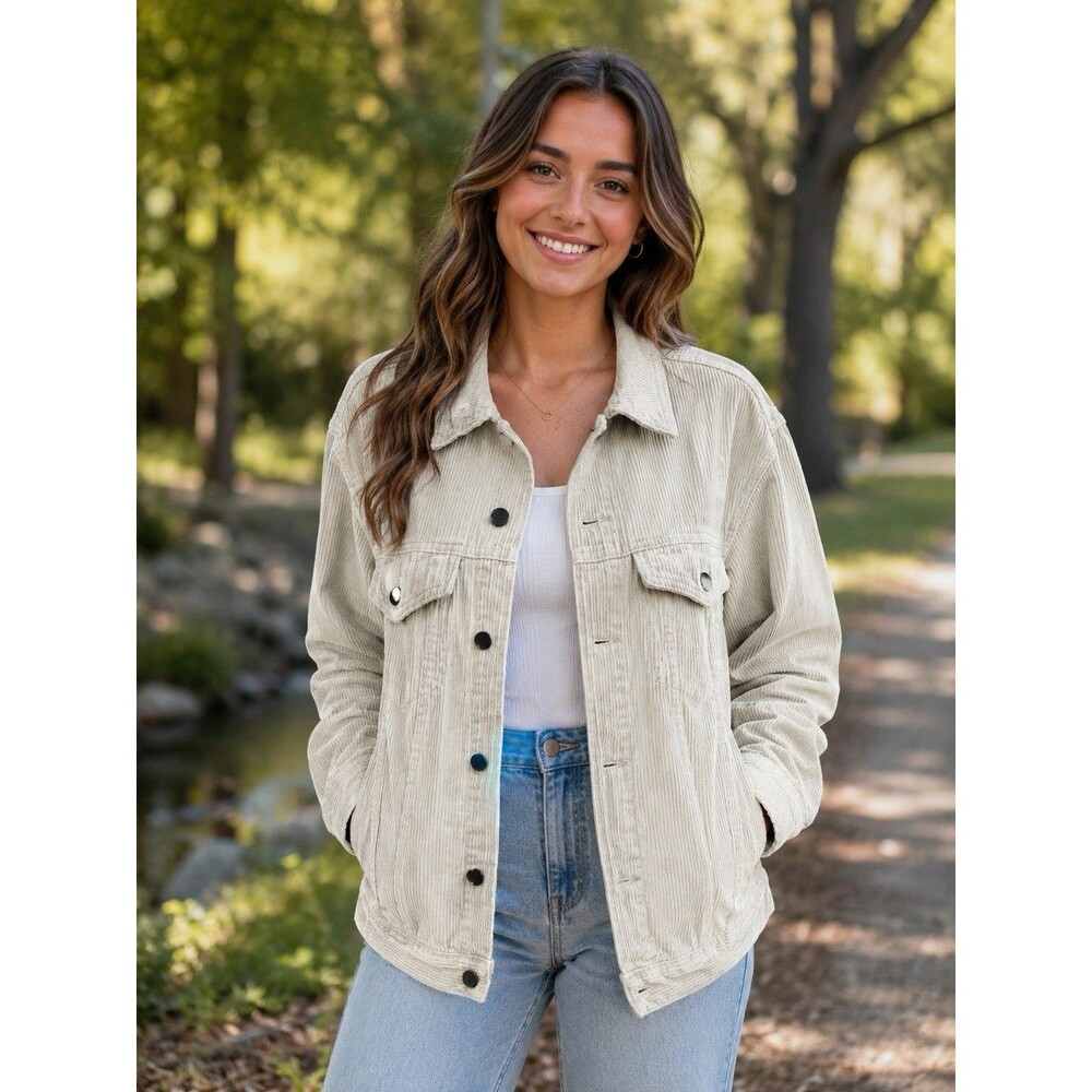 Princess Polly Womens Trucker Cream Corduroy Jacket Sz S Two Tone Color Runs Big